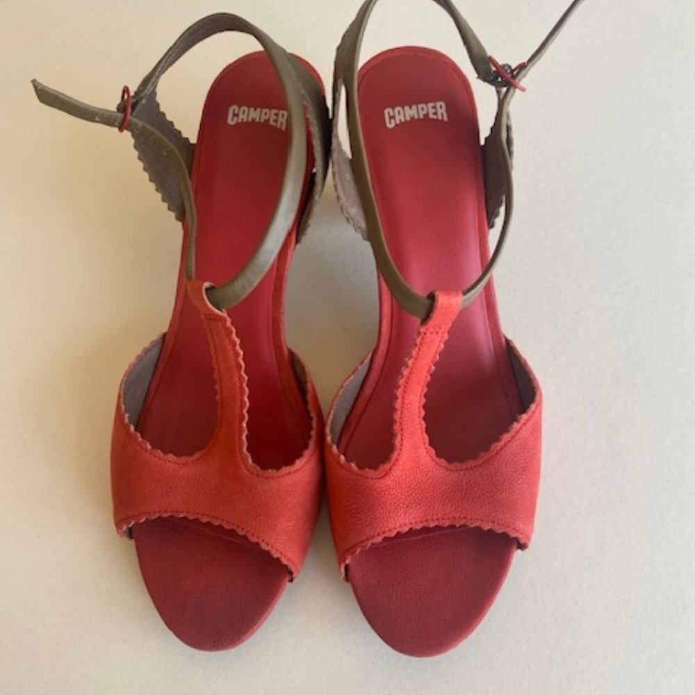 Campers Red T Strap Shoes